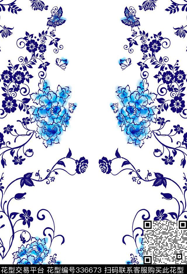 花卉青花瓷中国风传统印花华亿平台下载（图片编号: 336673） - 瓦栏（Walan）