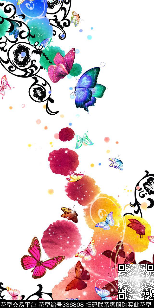 蝴蝶定位不对称数码印花华亿平台下载（图片编号: 336808） - 瓦栏（Walan）