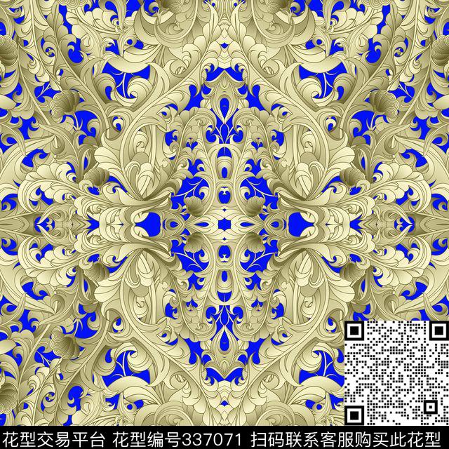 巴洛克卷草纹民族风传统印花华亿平台下载（图片编号: 337071） - 瓦栏（Walan）
