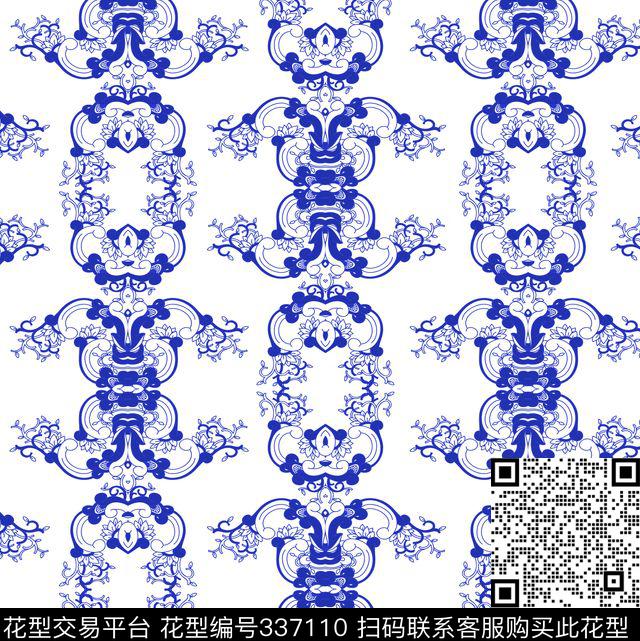 青花瓷中国风新古典传统印花华亿平台下载（图片编号: 337110） - 瓦栏（Walan）