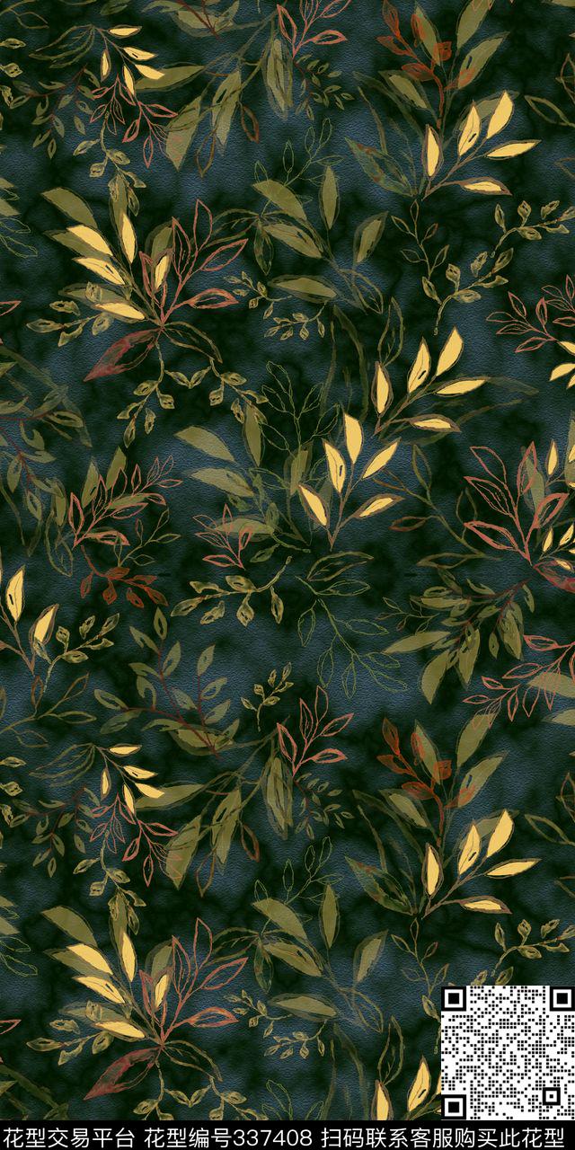 现代风景树叶数码印花华亿平台下载（图片编号: 337408） - 瓦栏（Walan）