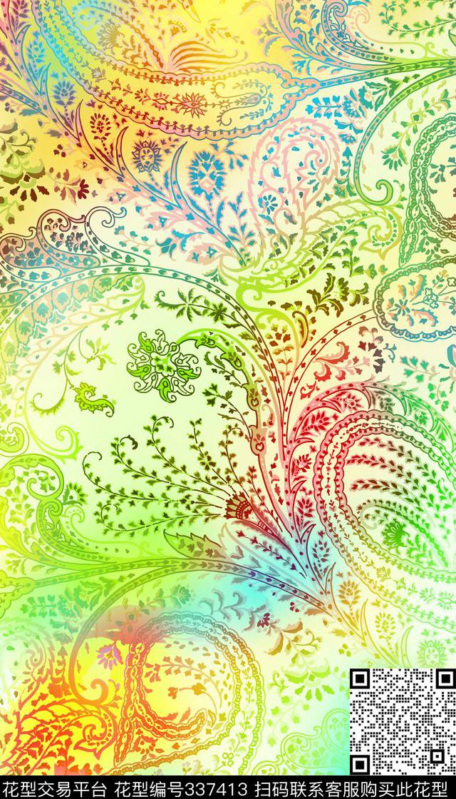 现代佩兹利渲染数码印花华亿平台下载（图片编号: 337413） - 瓦栏（Walan）