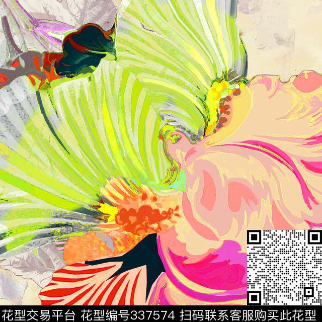 油画花卉鲜艳数码印花华亿平台下载（图片编号: 337574） - 瓦栏（Walan）