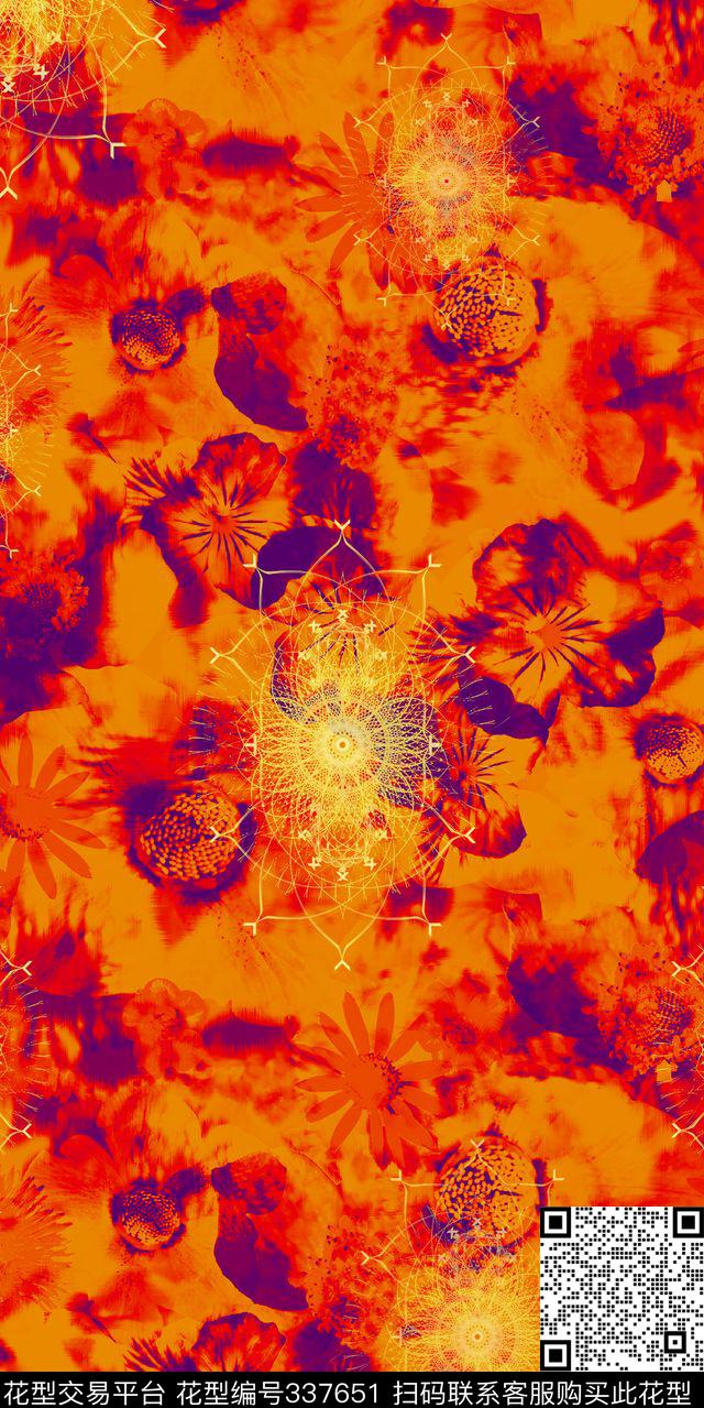 大花花卉小碎花传统印花华亿平台下载（图片编号: 337651） - 瓦栏（Walan）