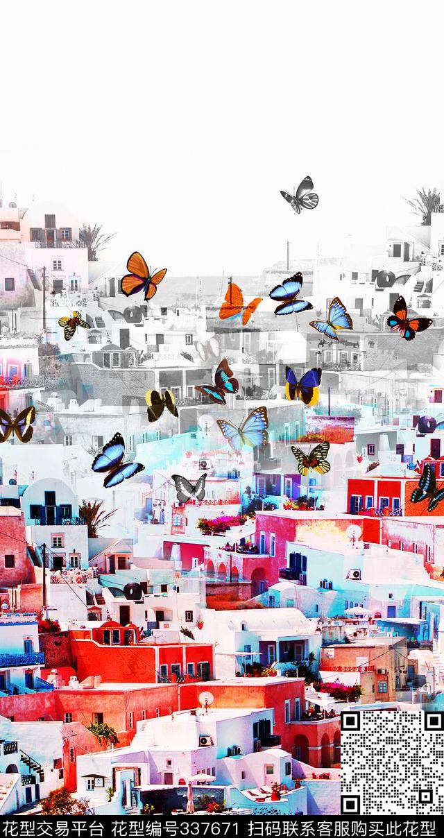 建筑风景蝴蝶希腊美景数码印花华亿平台下载（图片编号: 337671） - 瓦栏（Walan）