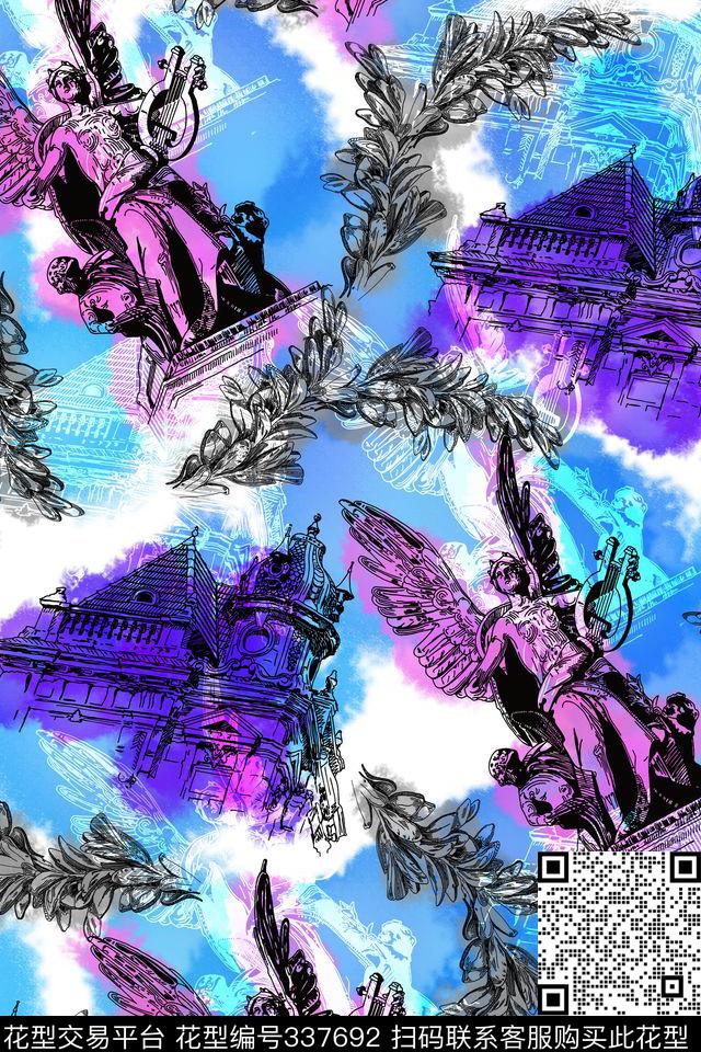 欧式宫廷风雕像文艺复兴数码印花华亿平台下载（图片编号: 337692） - 瓦栏（Walan）