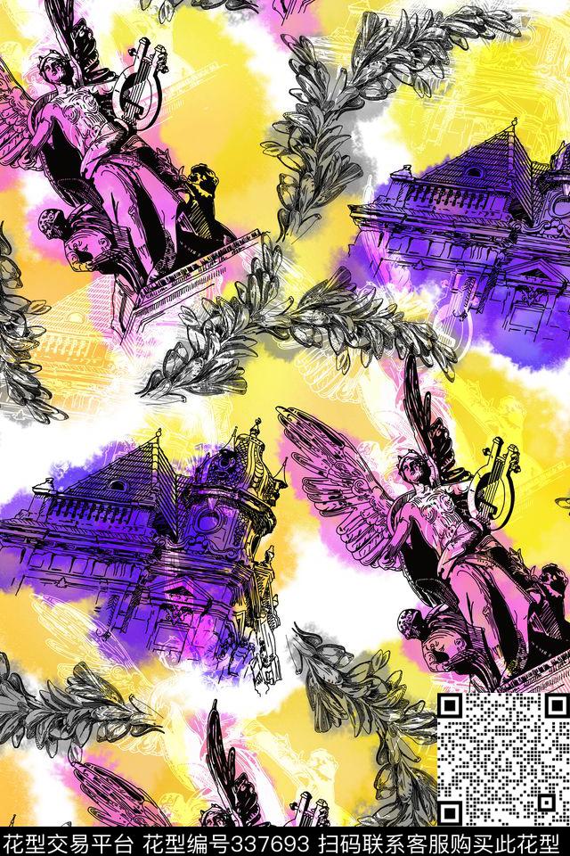 欧式宫廷风雕像文艺复兴数码印花华亿平台下载（图片编号: 337693） - 瓦栏（Walan）