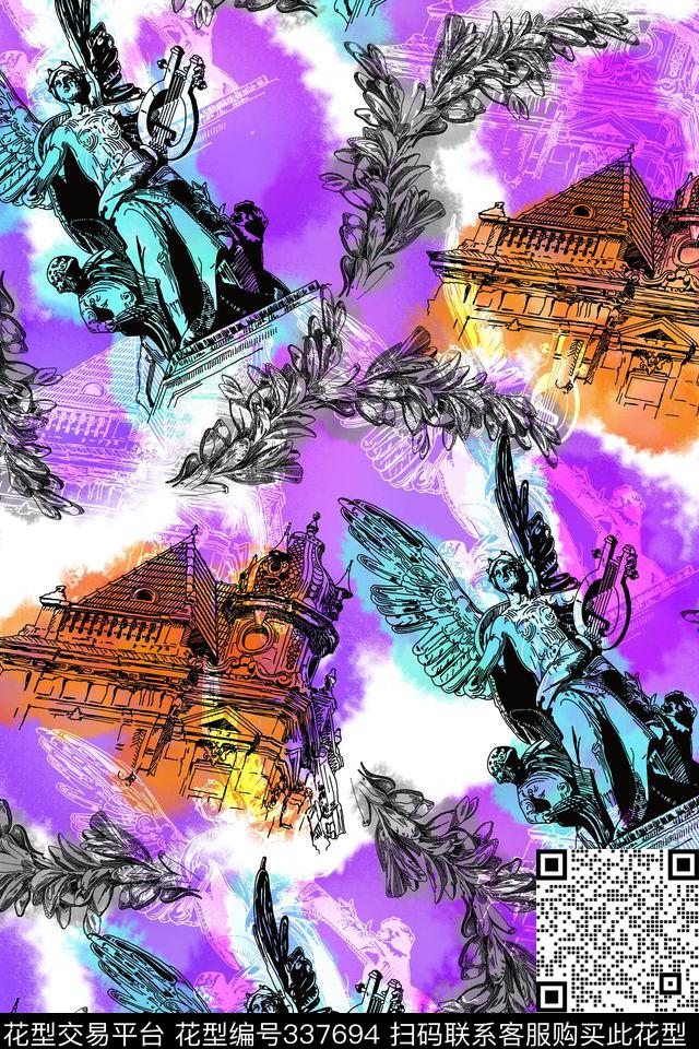 欧式宫廷风雕像文艺复兴数码印花华亿平台下载（图片编号: 337694） - 瓦栏（Walan）