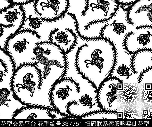 黑白华亿平台男装、睡衣传统印花华亿平台下载（图片编号: 337751） - 瓦栏（Walan）