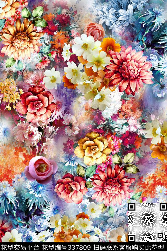 花卉数码印花华亿平台下载（图片编号: 337809） - 瓦栏（Walan）