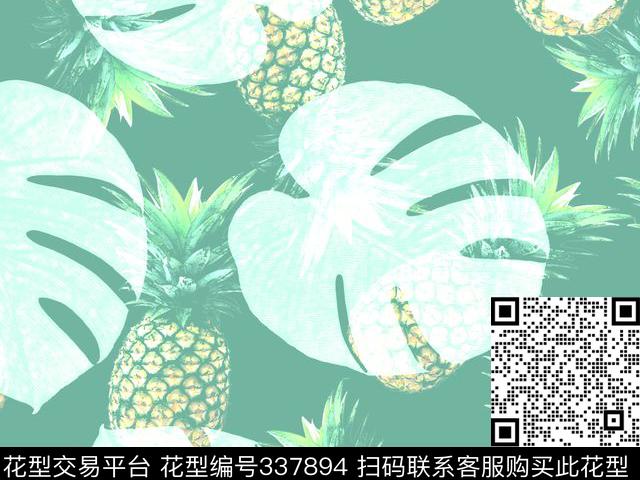 棕榈叶热带菠萝传统印花华亿平台下载（图片编号: 337894） - 瓦栏（Walan）