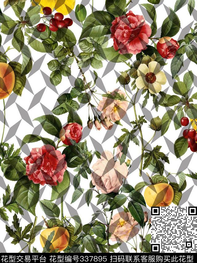 花卉几何水果数码印花华亿平台下载（图片编号: 337895） - 瓦栏（Walan）