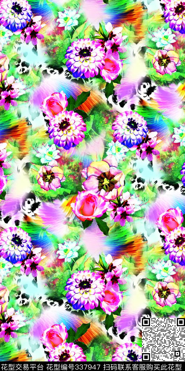 个性花花卉手绘底纹数码印花华亿平台下载（图片编号: 337947） - 瓦栏（Walan）