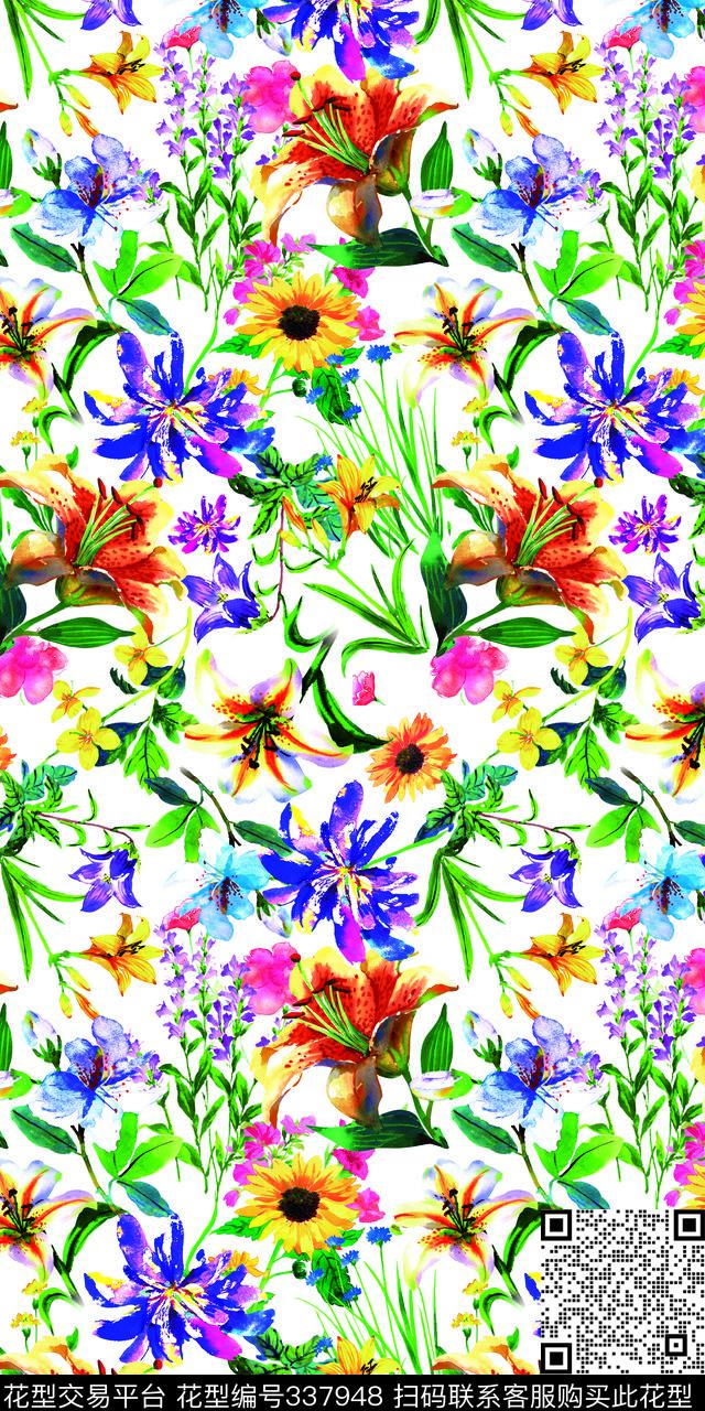 手绘手绘花卉数码印花华亿平台下载（图片编号: 337948） - 瓦栏（Walan）