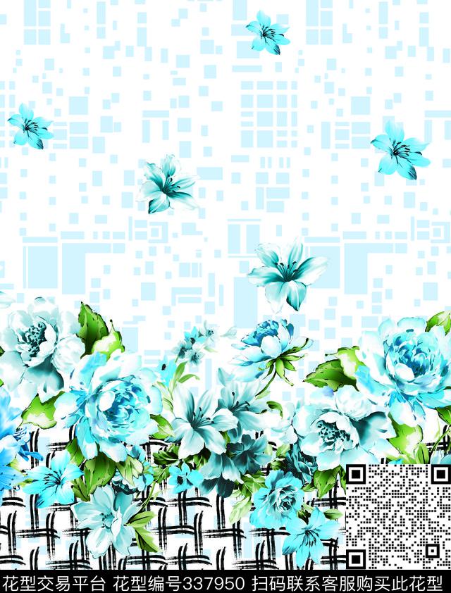 大气花卉格子数码印花华亿平台下载（图片编号: 337950） - 瓦栏（Walan）