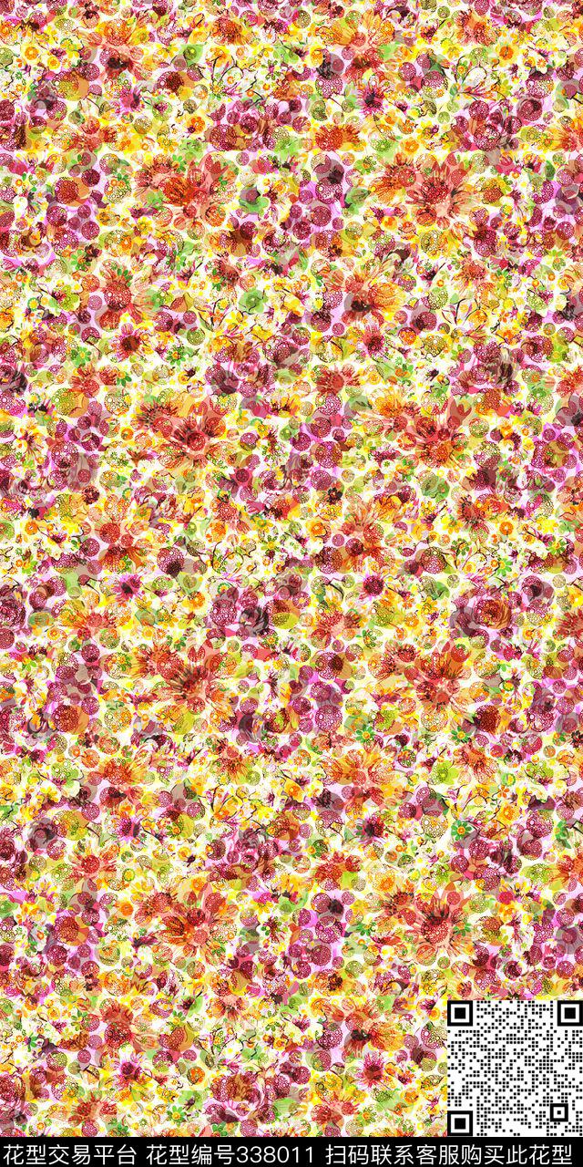 大花花卉小碎花传统印花华亿平台下载（图片编号: 338011） - 瓦栏（Walan）