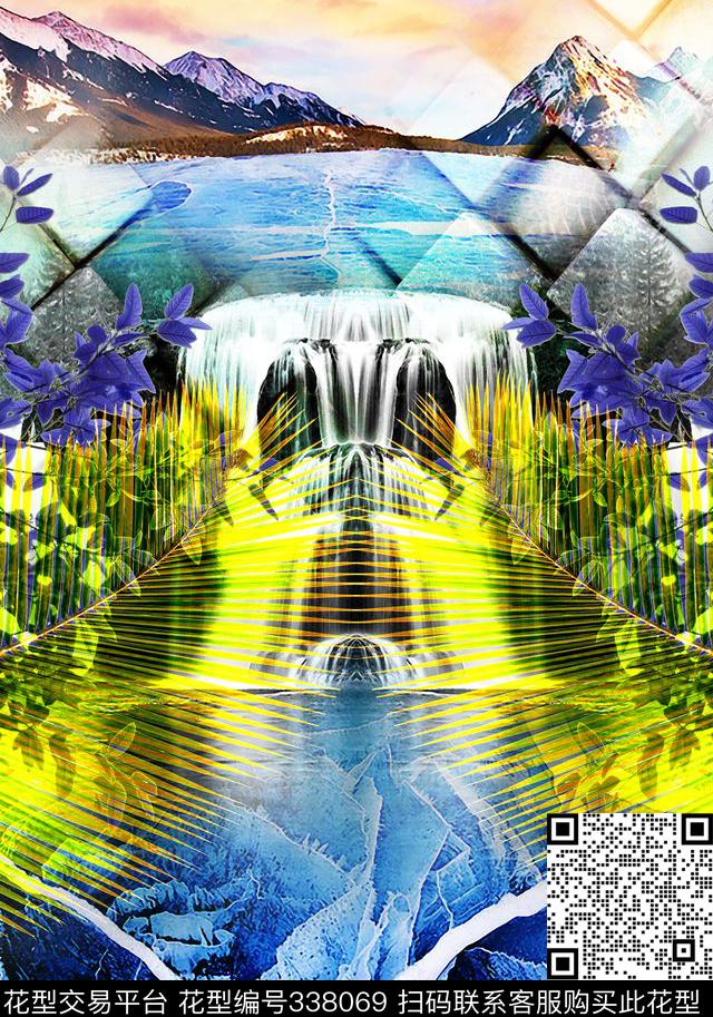 定位风景几何数码印花华亿平台下载（图片编号: 338069） - 瓦栏（Walan）