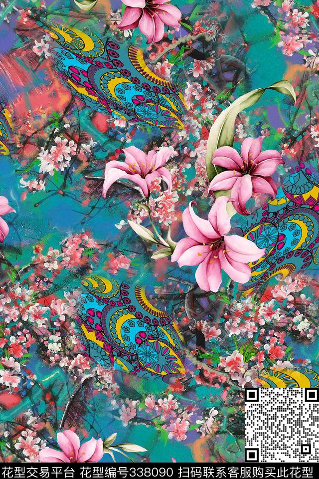 花卉数码印花华亿平台下载（图片编号: 338090） - 瓦栏（Walan）