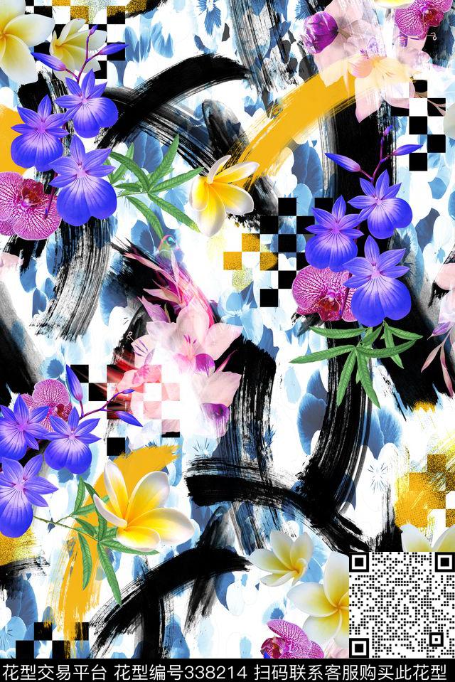 花卉组合数码印花华亿平台下载（图片编号: 338214） - 瓦栏（Walan）