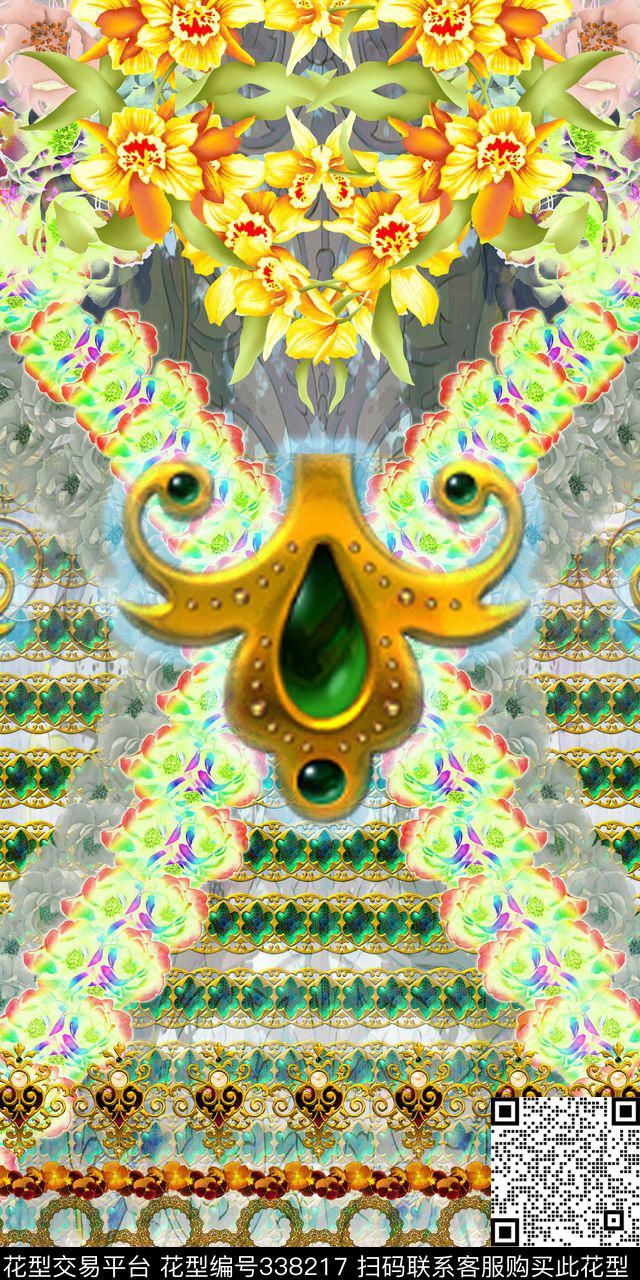 欧式花卉定位数码印花华亿平台下载（图片编号: 338217） - 瓦栏（Walan）