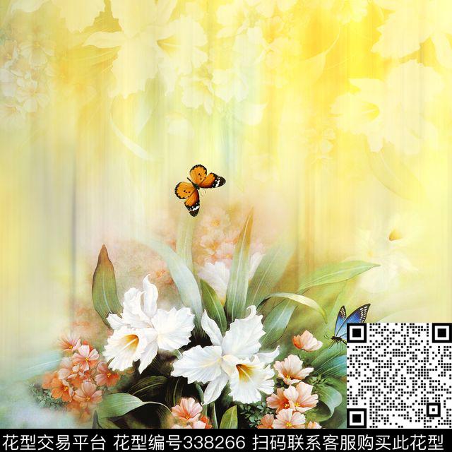 定位花卉蝴蝶数码印花华亿平台下载（图片编号: 338266） - 瓦栏（Walan）