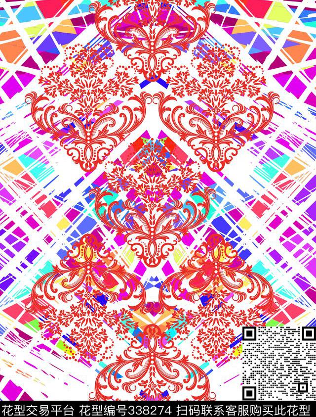 写意线条花传统印花华亿平台下载（图片编号: 338274） - 瓦栏（Walan）
