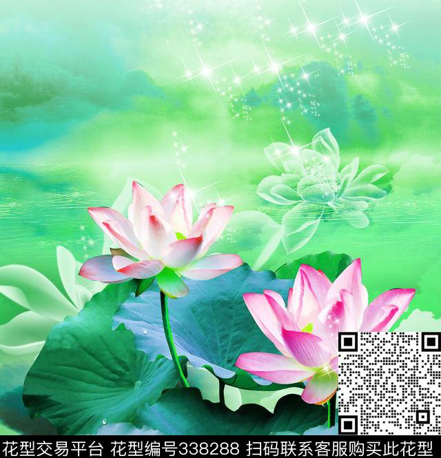 荷花定位唯美数码印花华亿平台下载（图片编号: 338288） - 瓦栏（Walan）