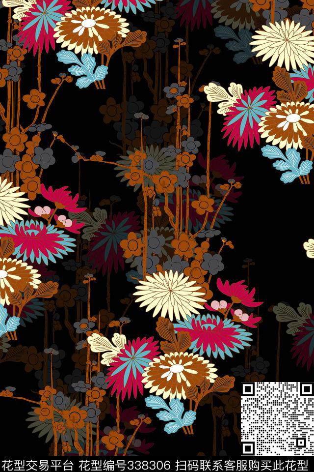 日式元素古典花卉梅花传统印花华亿平台下载（图片编号: 338306） - 瓦栏（Walan）