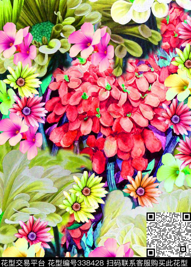 自然花卉水彩风格传统印花华亿平台下载（图片编号: 338428） - 瓦栏（Walan）