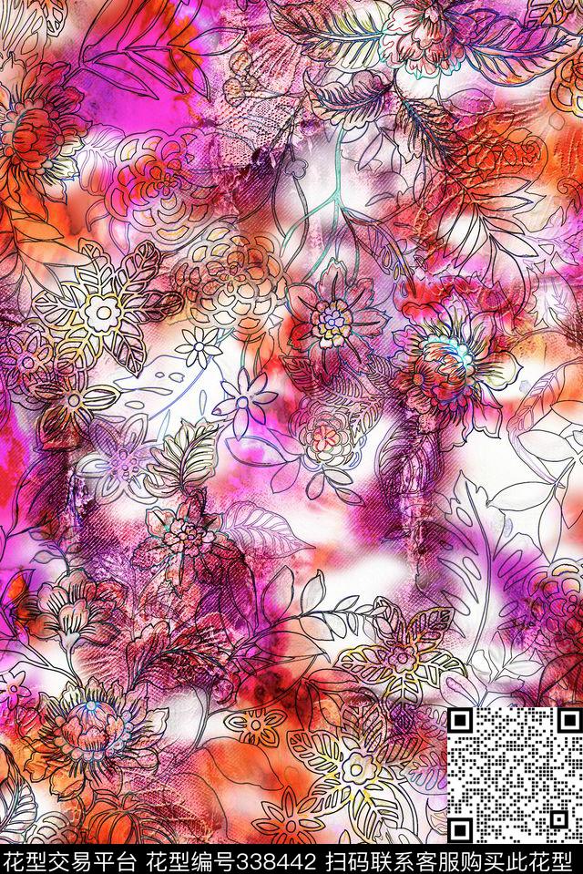 花卉数码印花华亿平台下载（图片编号: 338442） - 瓦栏（Walan）
