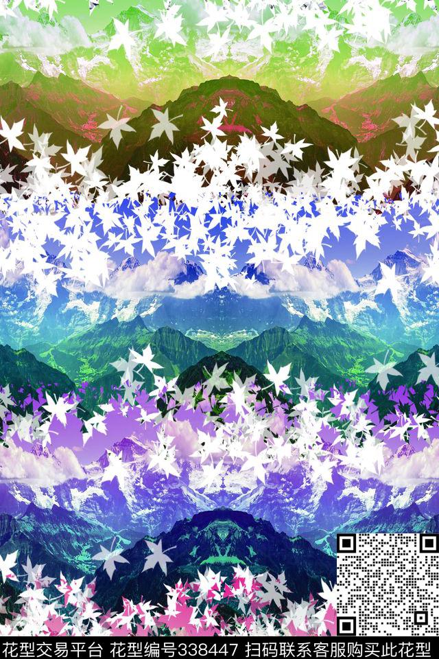 彩虹山川枫叶数码印花华亿平台下载（图片编号: 338447） - 瓦栏（Walan）