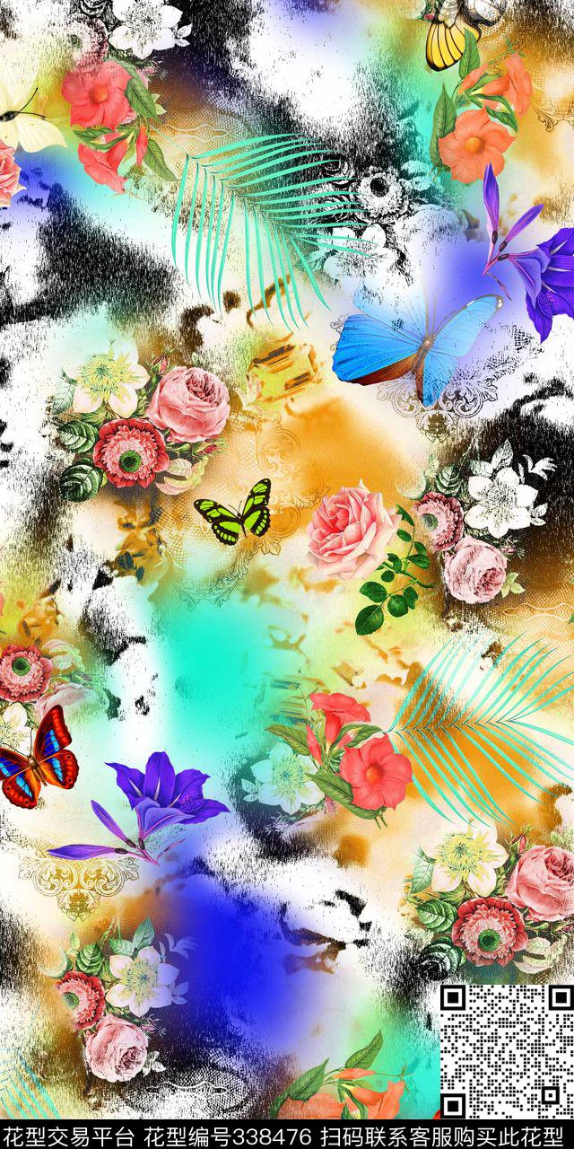 花卉组合数码印花华亿平台下载（图片编号: 338476） - 瓦栏（Walan）