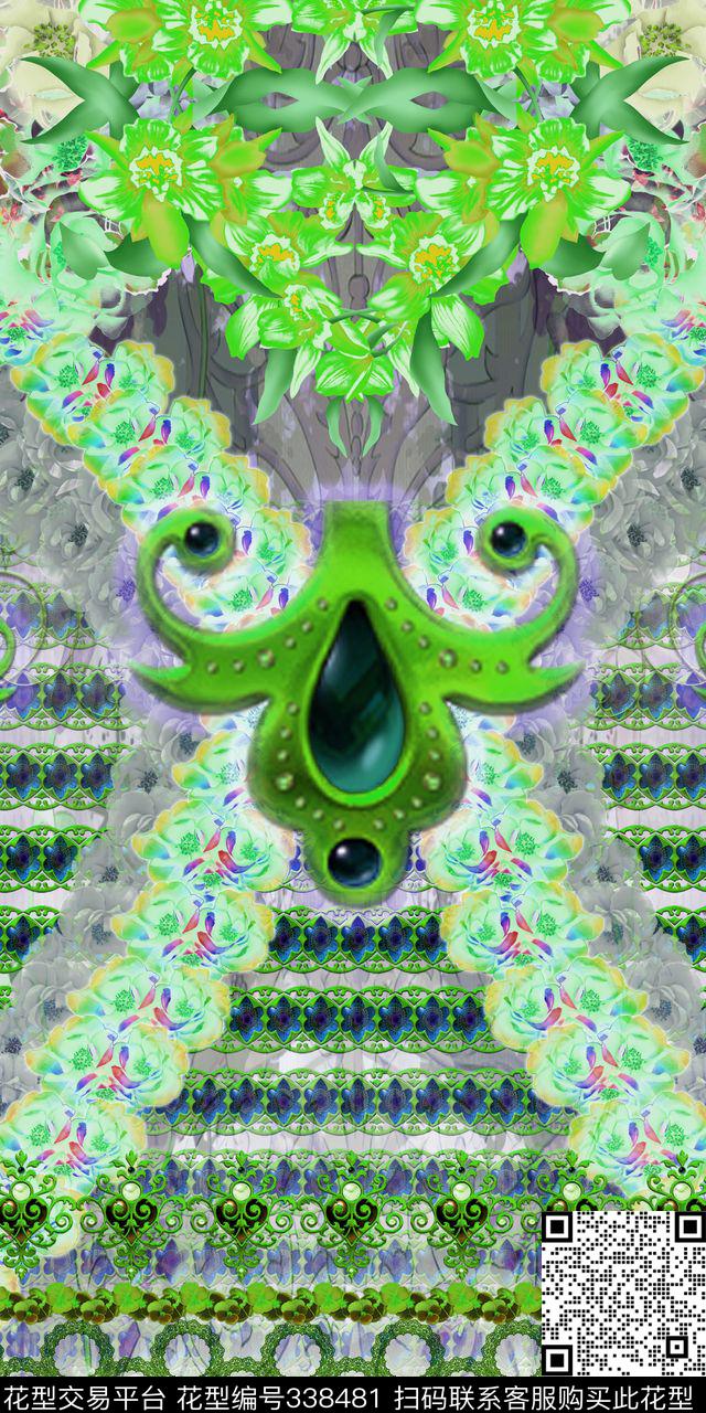 几何欧式风格花卉组合数码印花华亿平台下载（图片编号: 338481） - 瓦栏（Walan）