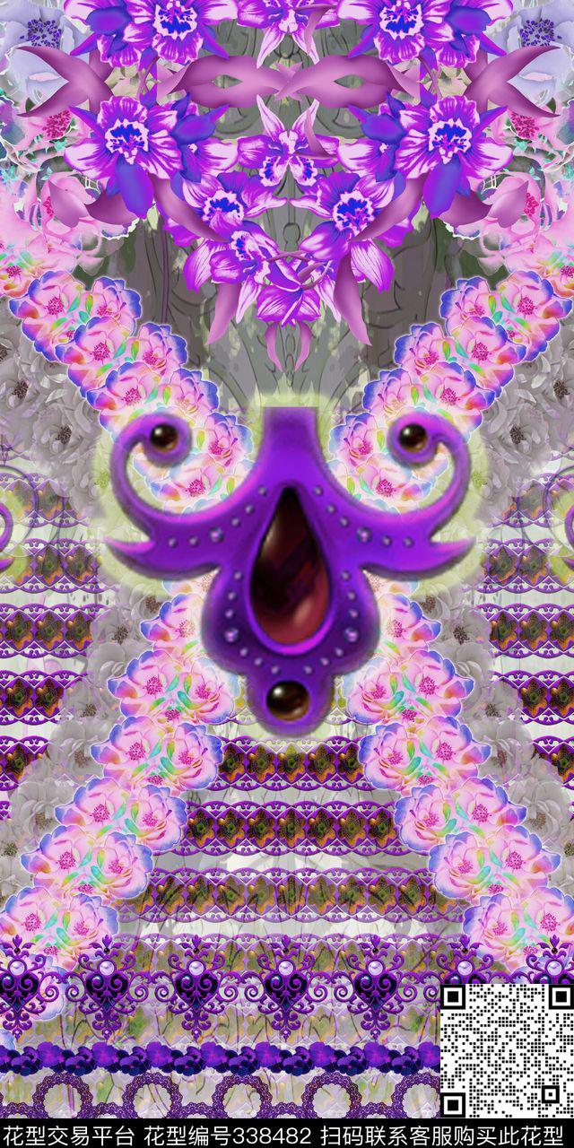 几何欧式风格花卉组合数码印花华亿平台下载（图片编号: 338482） - 瓦栏（Walan）