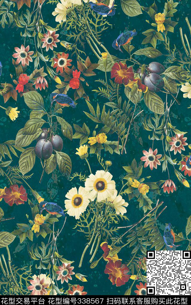 热带花卉花束数码印花华亿平台下载（图片编号: 338567） - 瓦栏（Walan）