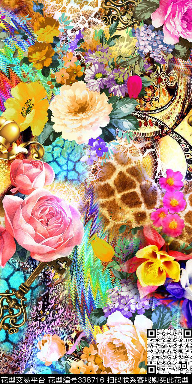 花卉组合数码印花华亿平台下载（图片编号: 338716） - 瓦栏（Walan）