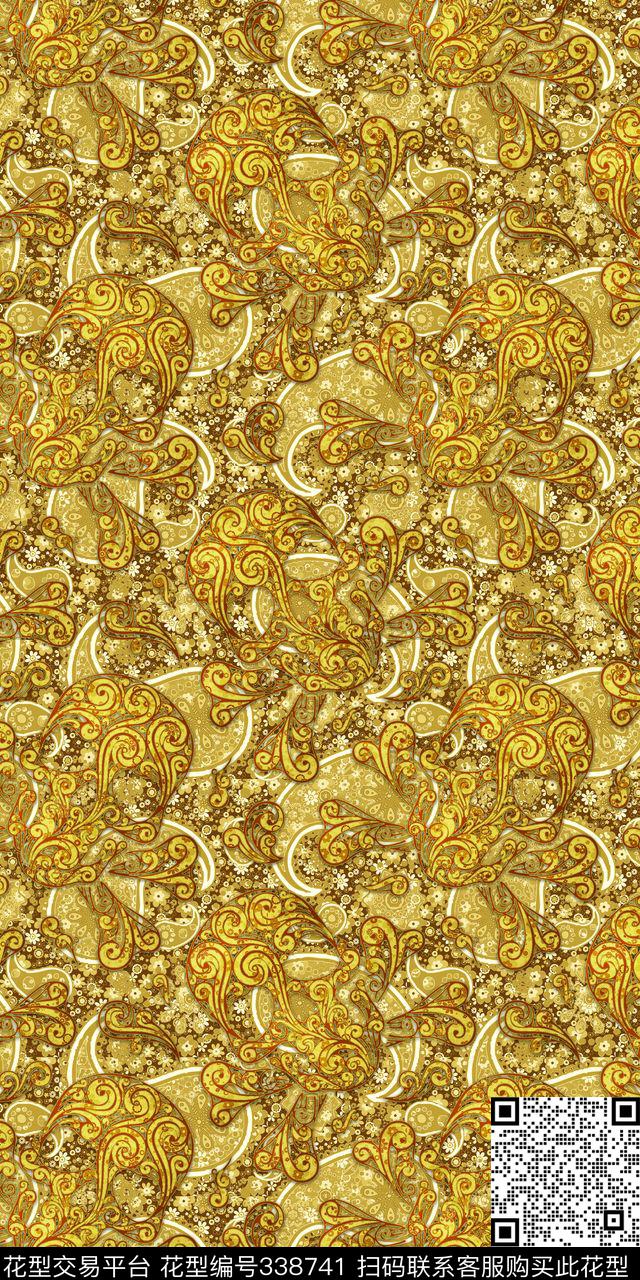 佩斯里卷草传统花纹纹样数码印花华亿平台下载（图片编号: 338741） - 瓦栏（Walan）