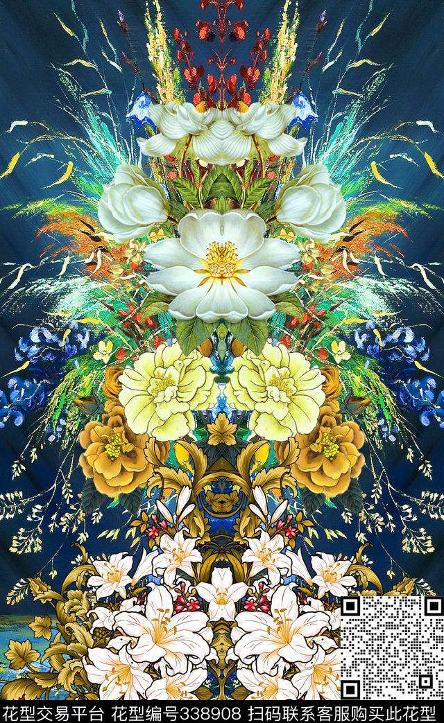 花卉数码印花华亿平台下载（图片编号: 338908） - 瓦栏（Walan）