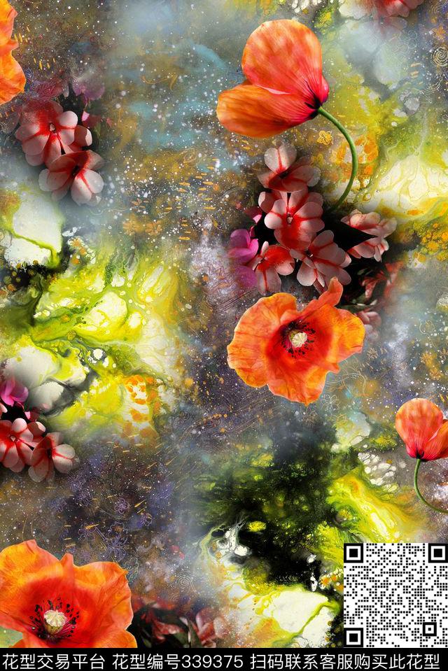 花卉数码印花华亿平台下载（图片编号: 339375） - 瓦栏（Walan）