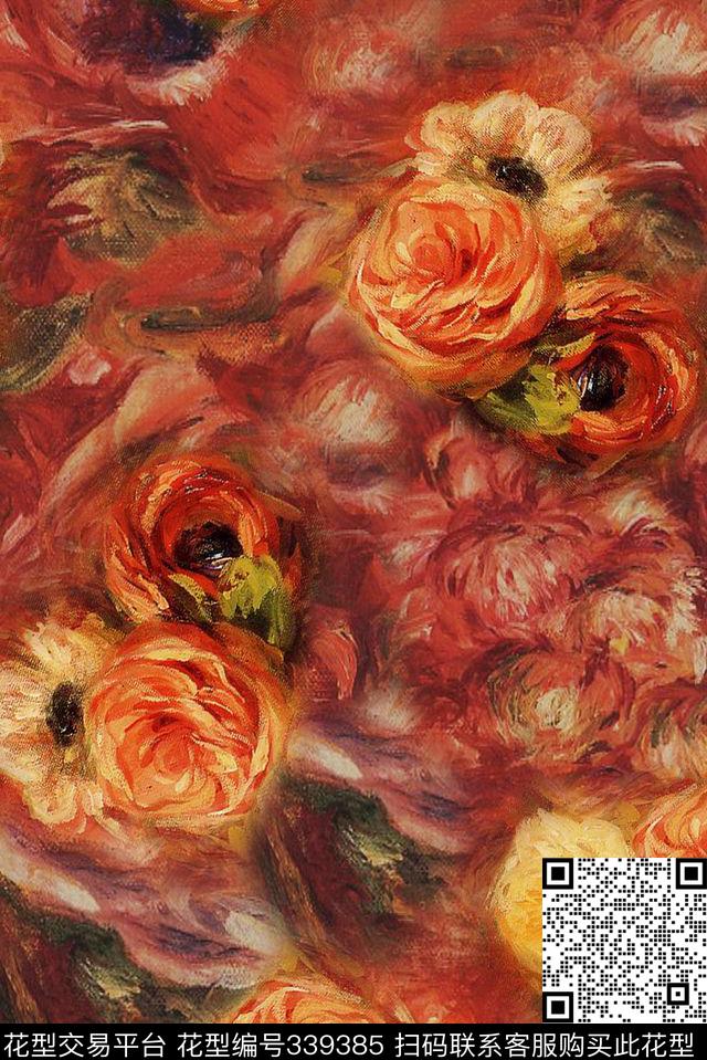 油画花抽象花玫瑰数码印花华亿平台下载（图片编号: 339385） - 瓦栏（Walan）