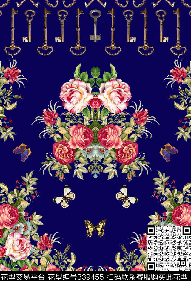 花卉定位对称数码印花华亿平台下载（图片编号: 339455） - 瓦栏（Walan）