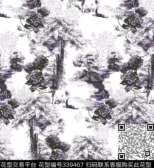 风景松树树林数码印花华亿平台下载（图片编号: 339467） - 瓦栏（Walan）