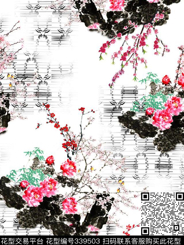 中国风国画山水画数码印花华亿平台下载（图片编号: 339503） - 瓦栏（Walan）