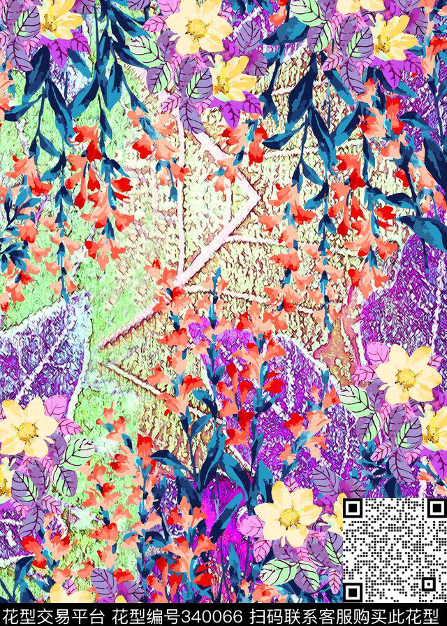 自然叶子花卉数码印花华亿平台下载（图片编号: 340066） - 瓦栏（Walan）