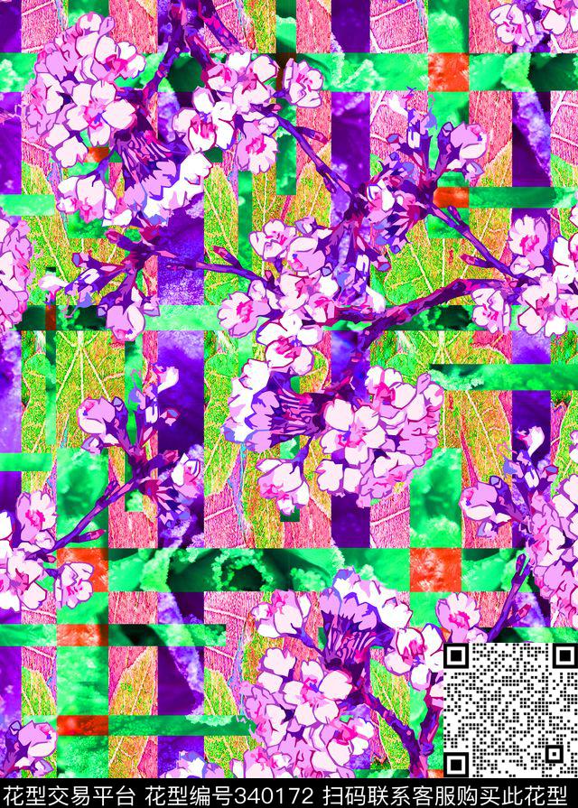 写意花卉条纹数码印花华亿平台下载（图片编号: 340172） - 瓦栏（Walan）