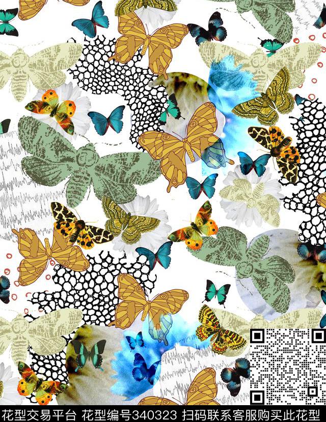 蝴蝶动物数码印花华亿平台下载（图片编号: 340323） - 瓦栏（Walan）
