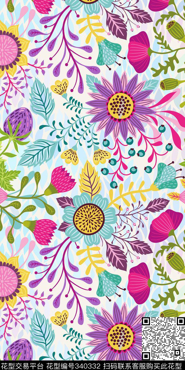 花卉图案传统印花华亿平台下载（图片编号: 340332） - 瓦栏（Walan）