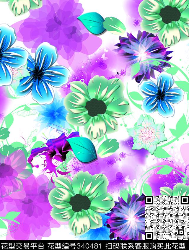 花卉数码印花华亿平台下载（图片编号: 340481） - 瓦栏（Walan）