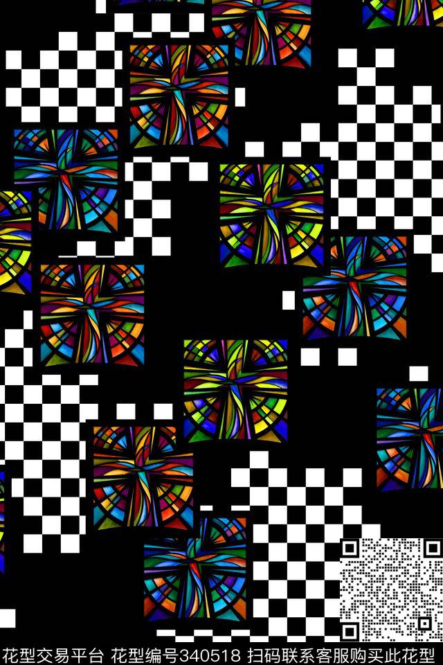 方格宗教元素彩绘图腾数码印花华亿平台下载（图片编号: 340518） - 瓦栏（Walan）