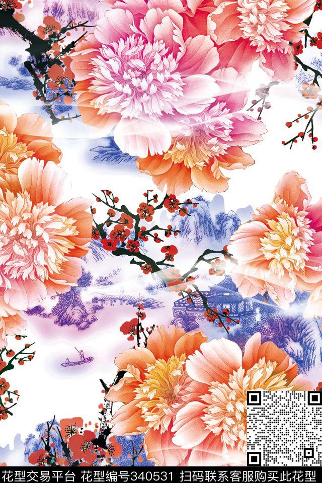 V-中国风/Chinese数码印花华亿平台下载（图片编号: 340531） - 瓦栏（Walan）